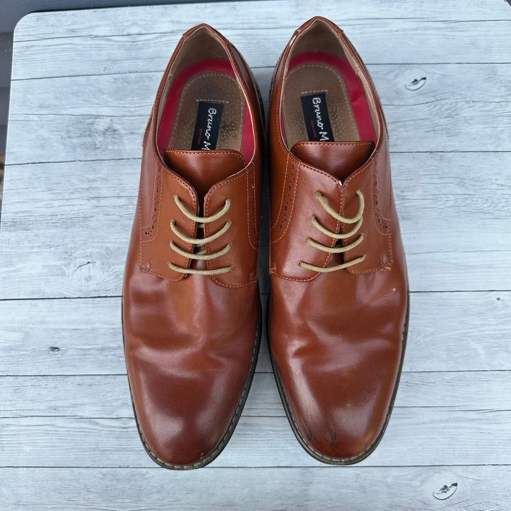 Bruno Marc Prince-16 Men's Brown Cognac Derby Dress Shoes Size 11 Oxford Lace Up